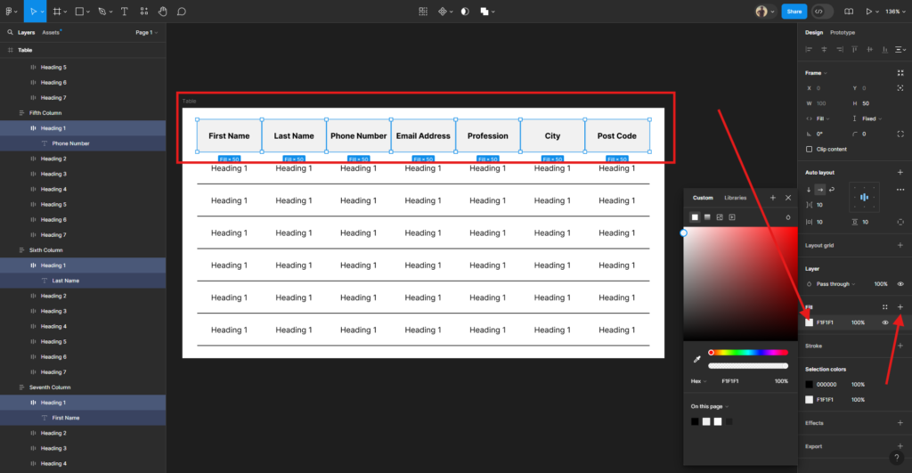 design such as color and fonts, alignment, and adjustment in - how to create a tables in figma easily?