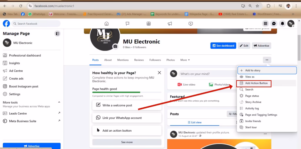 Facebook Page action button choices with the Call Now option