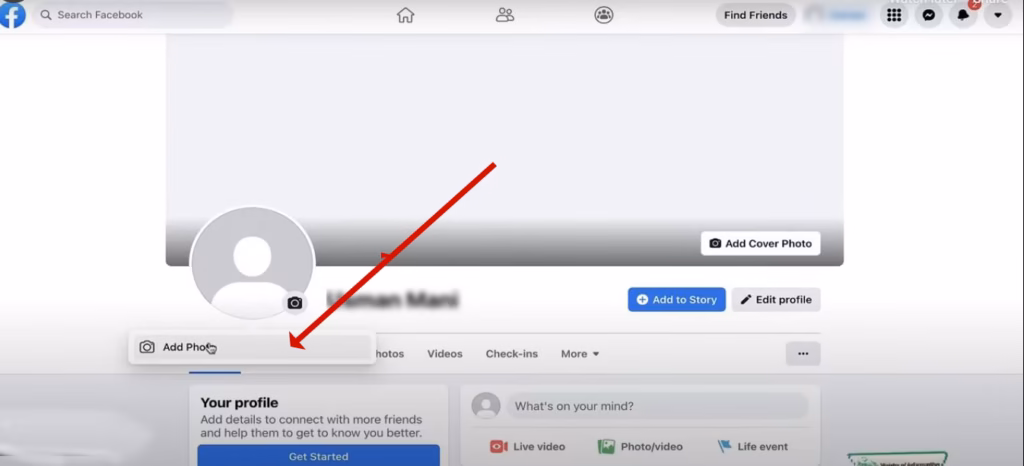 Facebook Update Profile Picture window with options to upload a new photo or choose an existing one