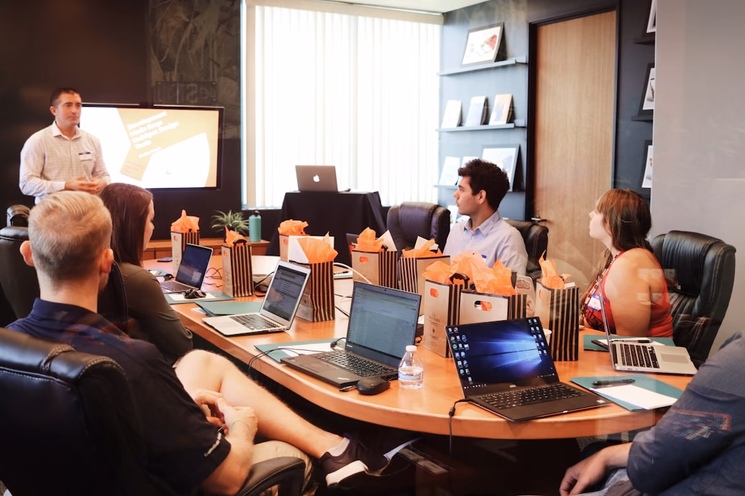 Digital marketing agency team reviewing an ecommerce SEO strategy in a meeting