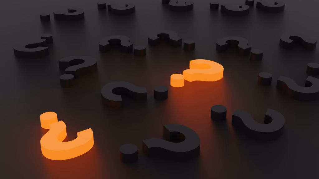 3D rendered question marks representing FAQ schema markup