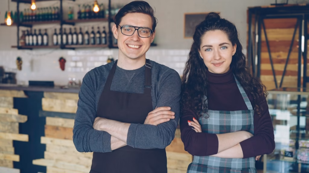 Small business storefront owner reviewing local search listings