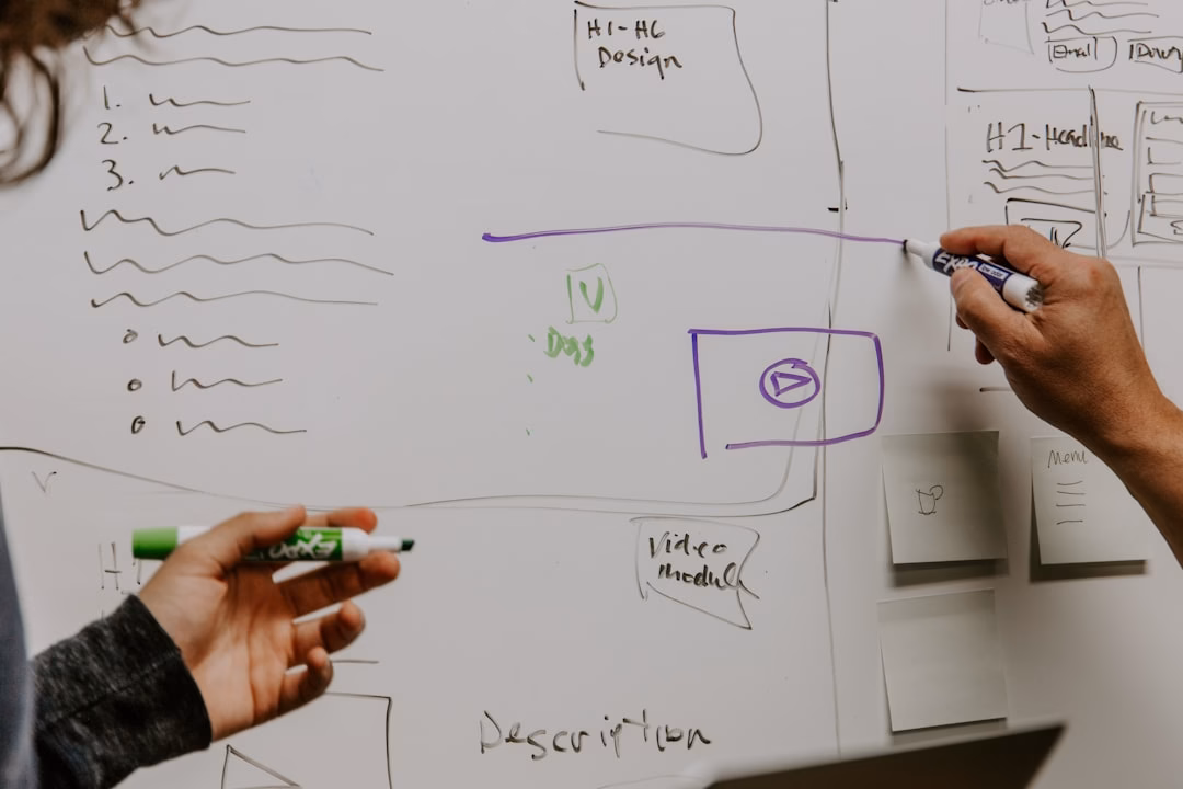 Team planning a Shopify development project timeline on a whiteboard